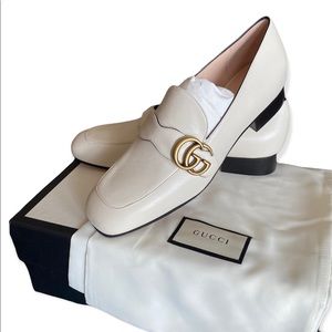Gucci White Leather Loafers With Double G